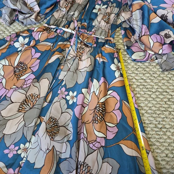 Floral Off-Shoulder Dress in Blue and Pink - Picture 2 of 9